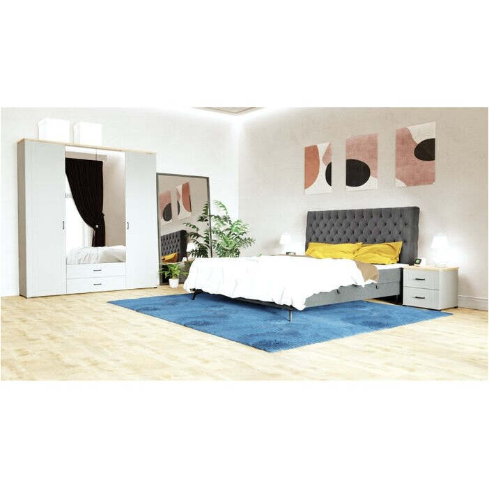Čalouněná postel Tegan 180x200, šedá, vč. matrace a topperu II. akosť