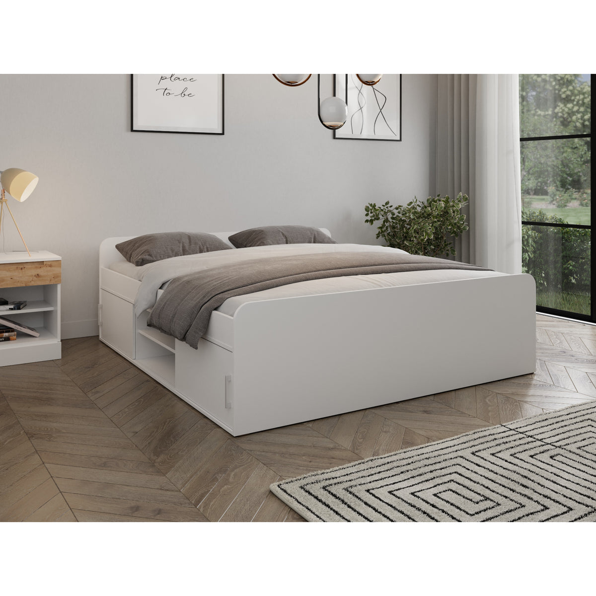 Dřevěná postel Branco 180x200, bílá, bez matrace a roštu ROZBALENÉ