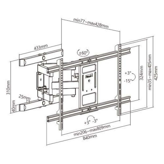 Držiak TV AQ Vision OKDR84R, 43&quot;-90&quot;, 60kg, výsuvný POŠKODENÝ OBAL