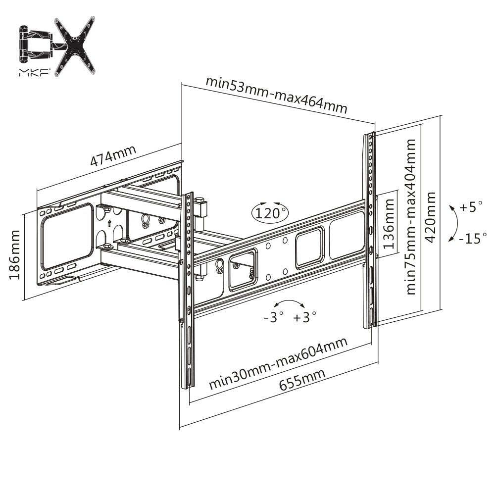 Držiak TV MKF 17DP641, do 80&quot;, 40kg, výsuvný VYBALENÉ