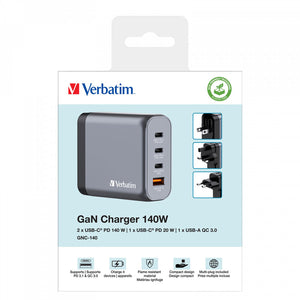 GaN nabíjačka Verbatim 140W, 2xUSB-C PD/USB-A QC 3.0