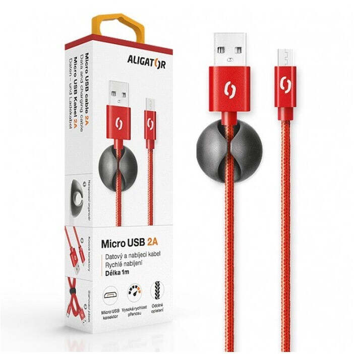 Kábel Aligator Micro USB na USB, 2A, 1m, červená