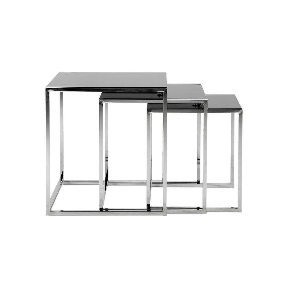 Konferenčný stolík Cross - set 3 kusů (čierne sklo/kov)
