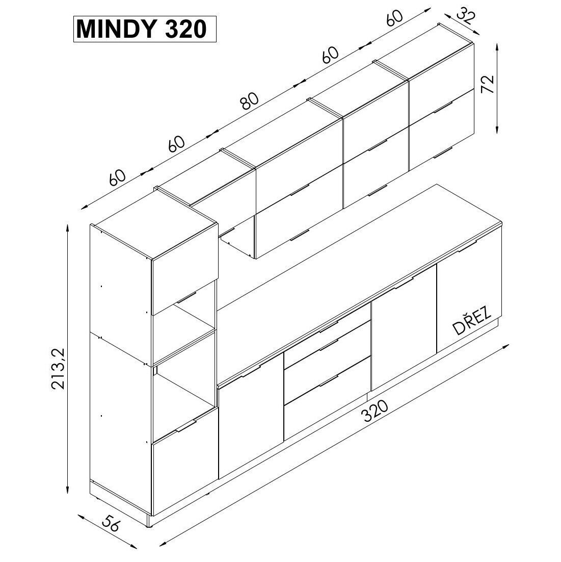 Kuchynská linka Mindy 320 cm (sivá matná) II. akosť