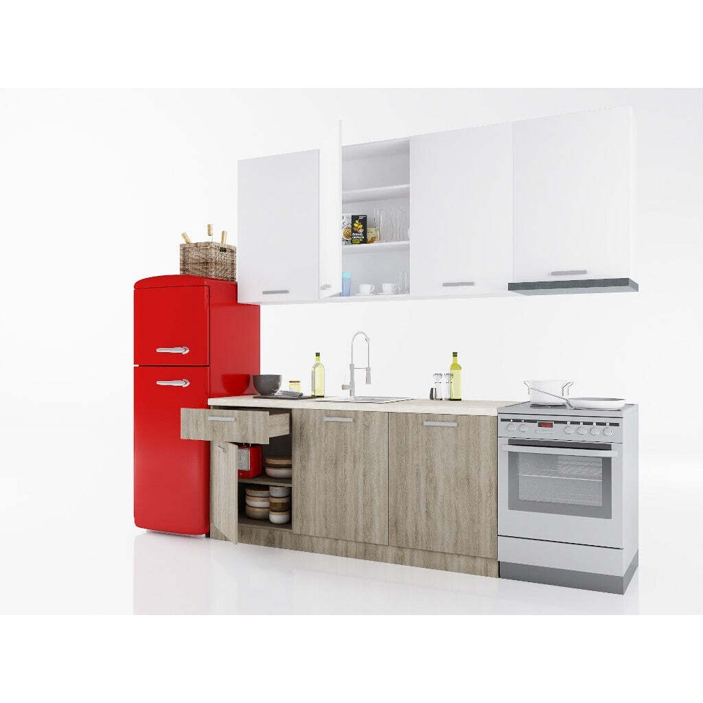 Kuchynská linka Siena 240 cm (dub sonoma, biela) II. akosť