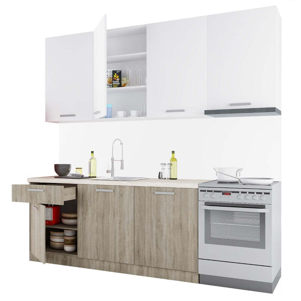 Kuchynská linka Siena 240 cm (dub sonoma, biela) II. akosť