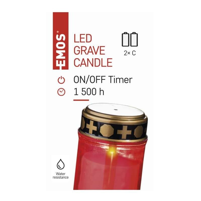 LED náhrobná sviečka Emos DCCV19, červená, časovač VYBALENÉ