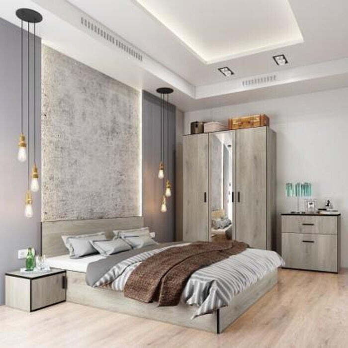 Ložnicový komplet Vernal-rám postele,skříň,komoda,2 noční stolky II. akosť