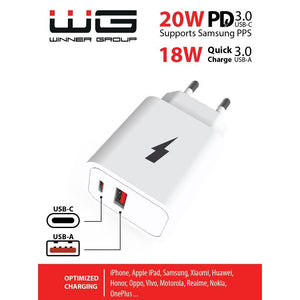 Nabíjačka USB-C PD 20W + USB QC3.0 18W, biela