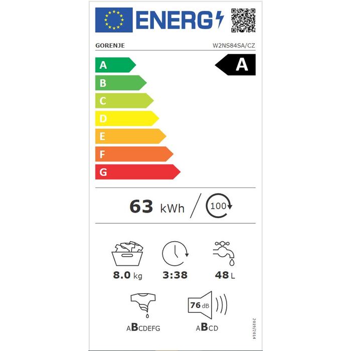 Práčka s predným plnením Gorenje W2NS84SACZ, A, 8kg VYBALENÉ