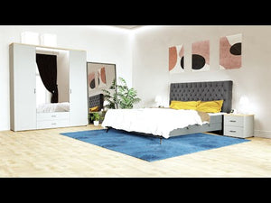 Čalouněná postel Tegan 180x200, šedá, vč. matrace a topperu II. akosť