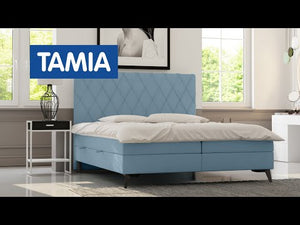 Čalouněná postel Tamia 180x200, tyrkysová, vč. matrace a topperu II. akosť