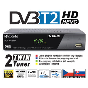 Prijímač pozemného televízneho vysielania DVB-T2 s dvoma tunermi VYBALENÉ
