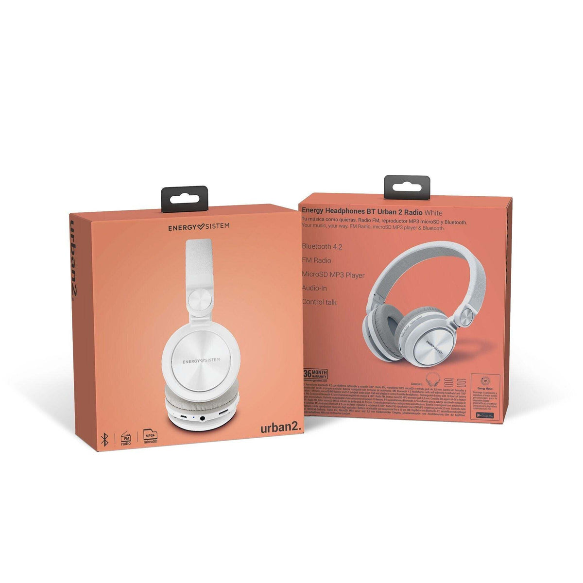 rôtové slúchadlá Energy Sistem Headphones BT Urban 2 Radio White VYBALENÉ