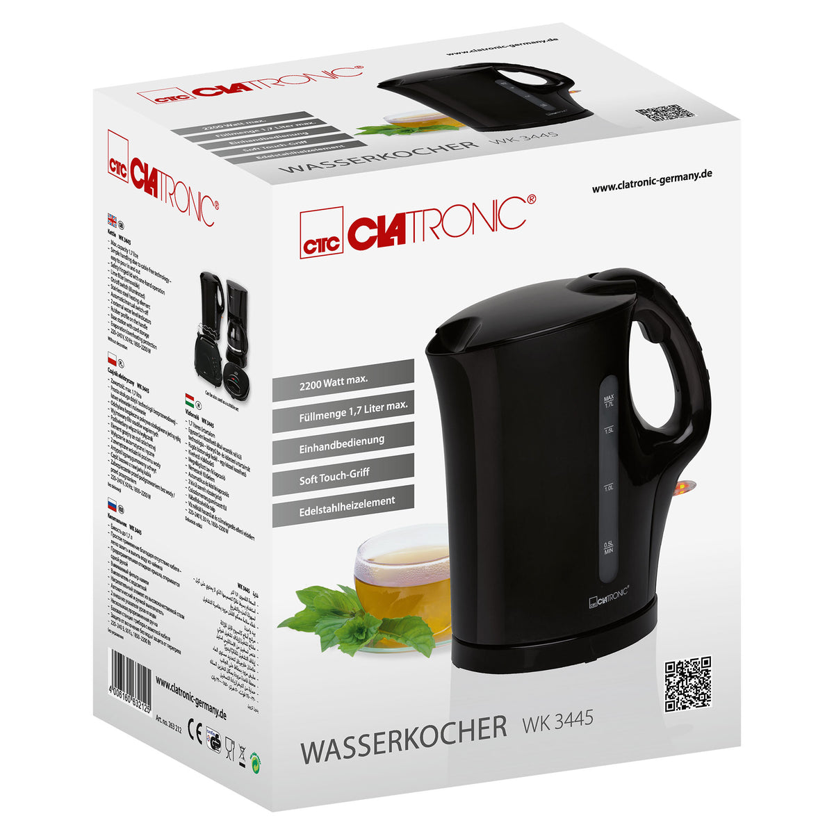 Rýchlovarná kanvica Clatronic WK 3445, čierna, 1,7l