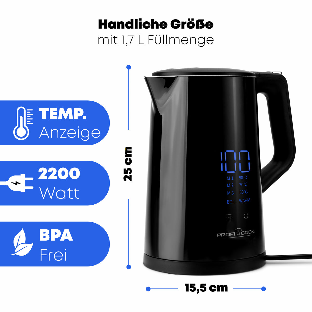 Rýchlovarná kanvica ProfiCook WKS 1243, čierna, 1,7l