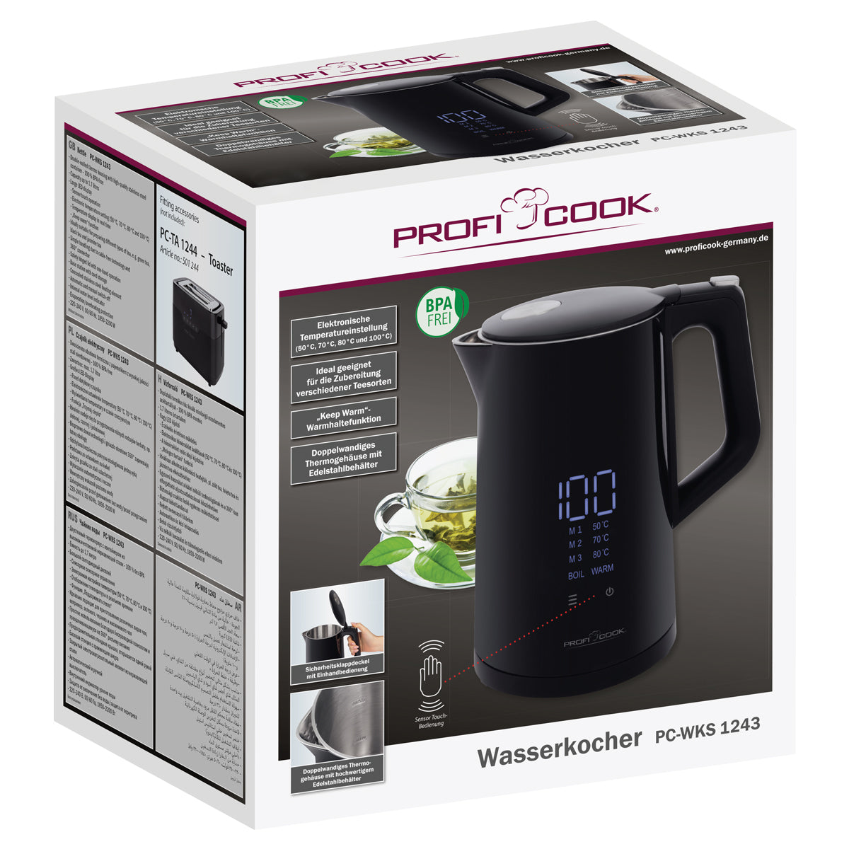 Rýchlovarná kanvica ProfiCook WKS 1243, čierna, 1,7l
