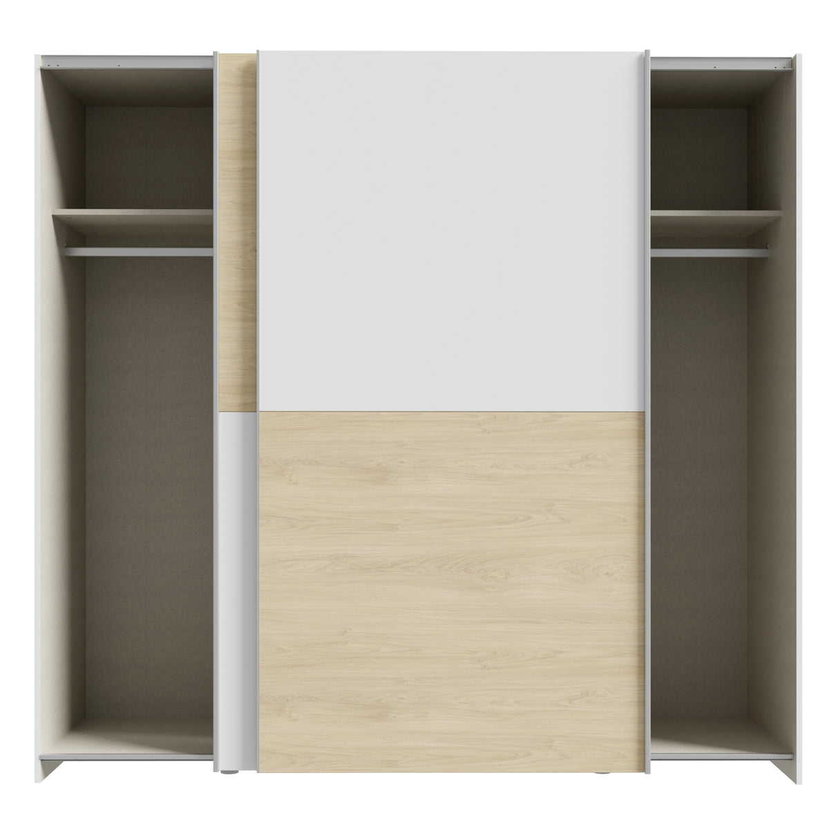 Šatníková skriňa Amy - 200,1x190,5x61,2 cm (biela, dub)