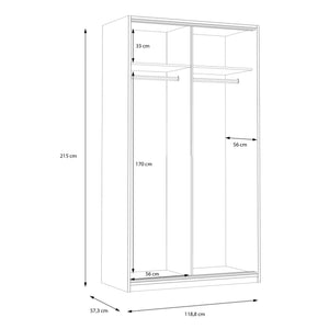 Šatníková skriňa Martina - 118,8x215x57,3 cm (biela, dub)
