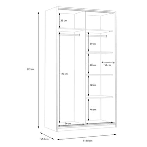 Šatníková skriňa Martina - 118,8x215x57,3 cm (biela, dub)