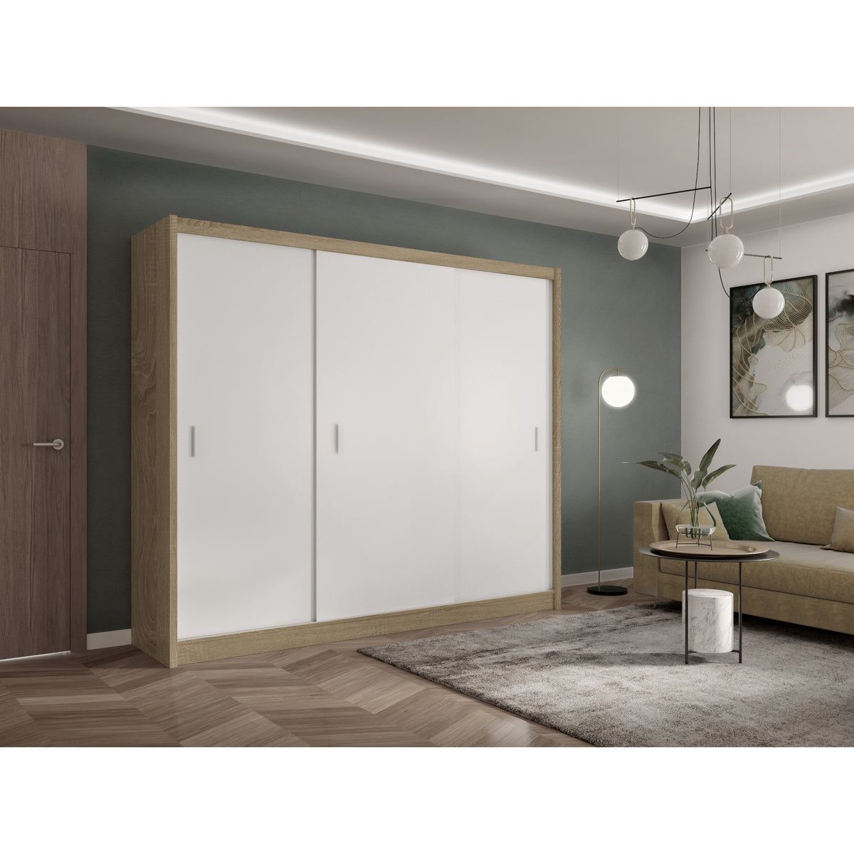 Šatníková skriňa Pop 2 - 250x215x61 cm (dub sonoma, biela) II. akosť