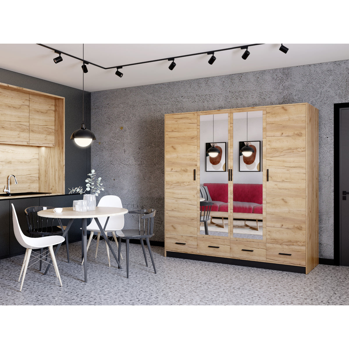 Šatníková skriňa Safoo - 200x200x58 cm (dub) II. akosť