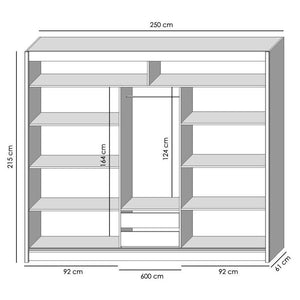 Šatníková skriňa Tofta - 250x215x61 cm (dub craft, čierna) II. akosť