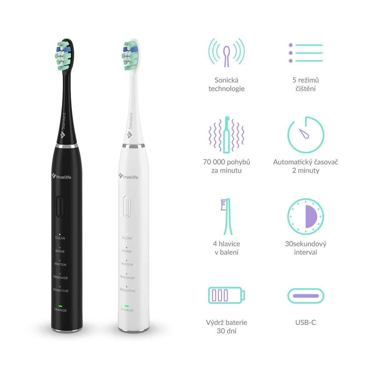 Sonická zubná kefka TrueLife SonicBrush Clean30 Duo, 2ks