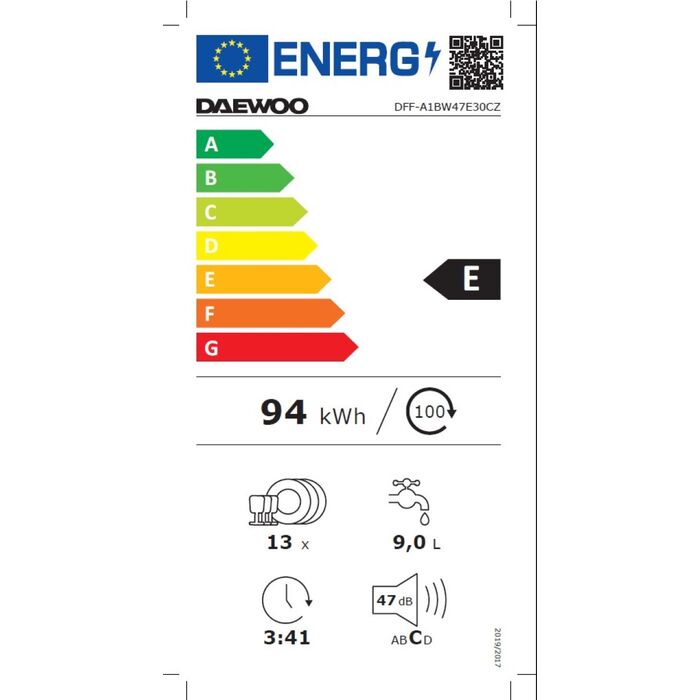 Voľne stojaca umývačka riadu Daewoo DFF-A1BW47E30CZ, 60cm, 13sád