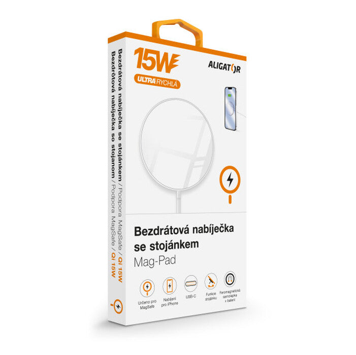 Bezdrôtová nabíjačka Aligator Mag-Pad, pre MagSafe, 15W, biela