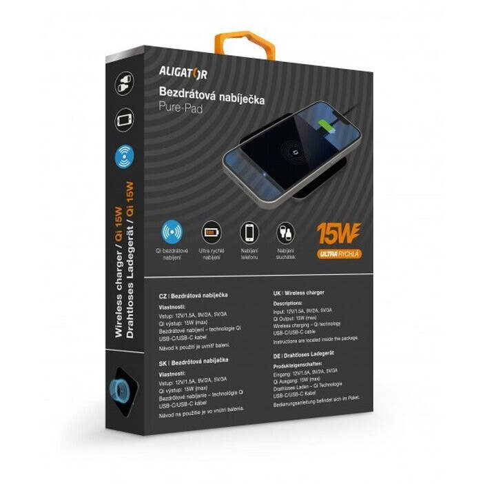 Bezdrôtová nabíjačka Aligator Pure-Pad 15W, čierna POŠKODENÝ OBAL