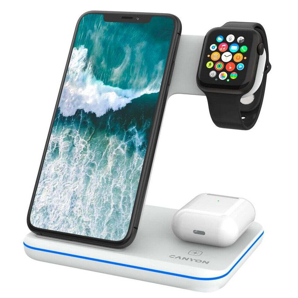 Bezdrôtová nabíjačka CANYON 3v1 pre apple zariadenia, biela