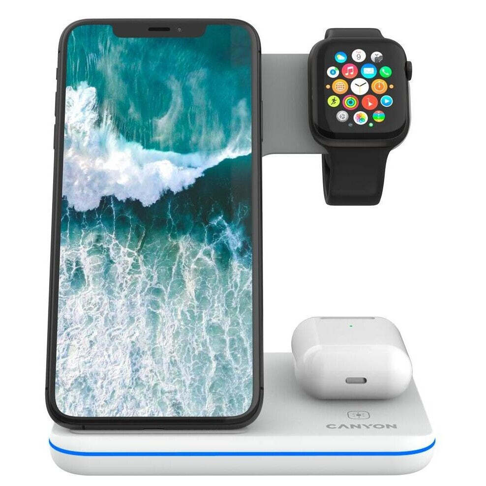 Bezdrôtová nabíjačka CANYON 3v1 pre apple zariadenia, biela