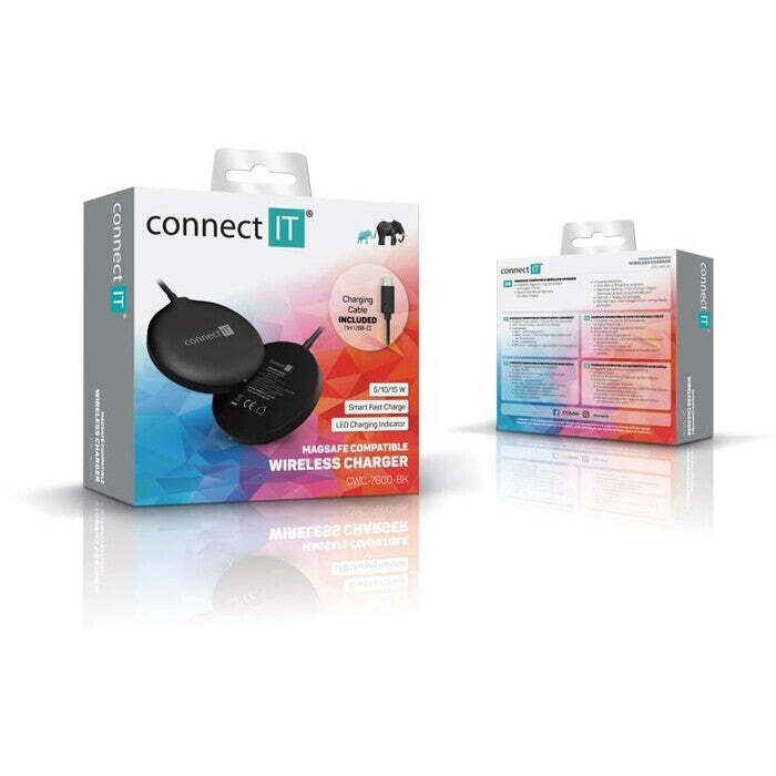 Bezdrôtová nabíjačka CONNECT IT 15W s magnetickým pruhom, čierna