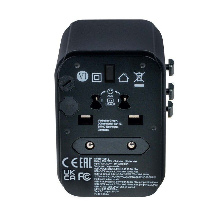 Cestovný adaptér VERBATIM UTA-03 2x USB-C, USB-A