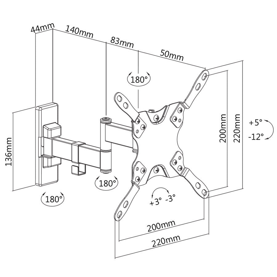 Držiak TV MKF 21DP224, VESA 200×200, 20kg, kĺbový