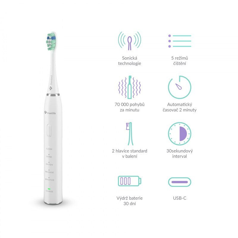Elektrická zubná kefka TrueLife SB Clean30 White, sonická