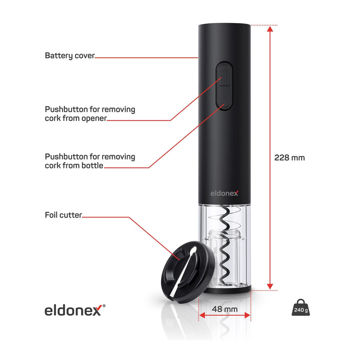 Elektrický otvárač na víno ELDONEX WineSpin, čierny