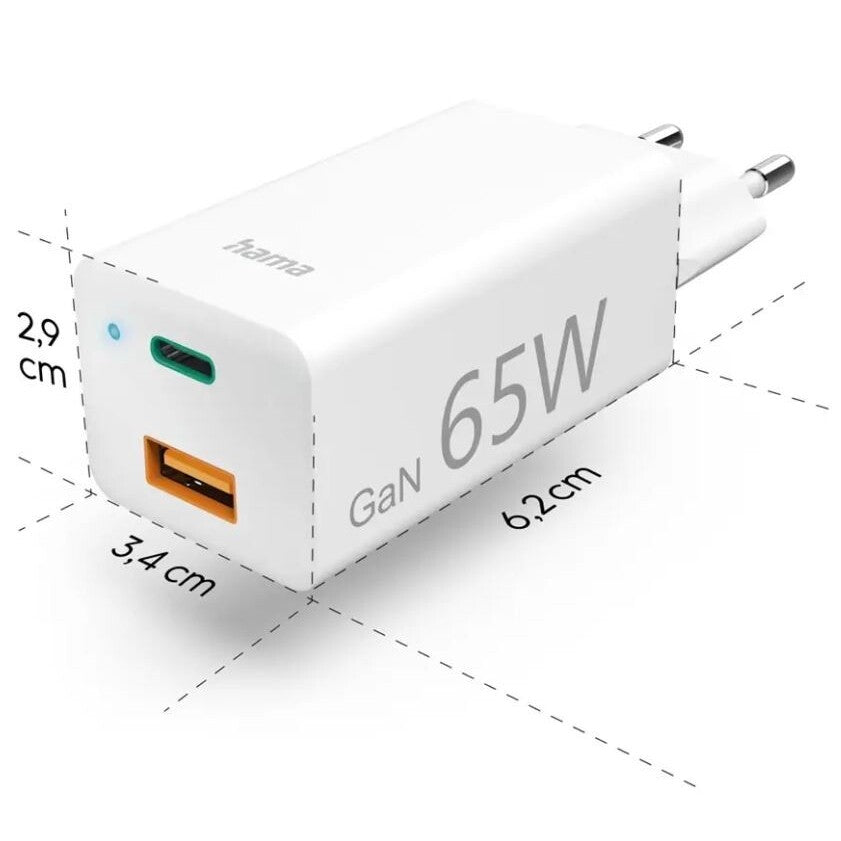Hama set USB nabíjačka GaN, USB-C/USB-A, PD 65 W, USB-