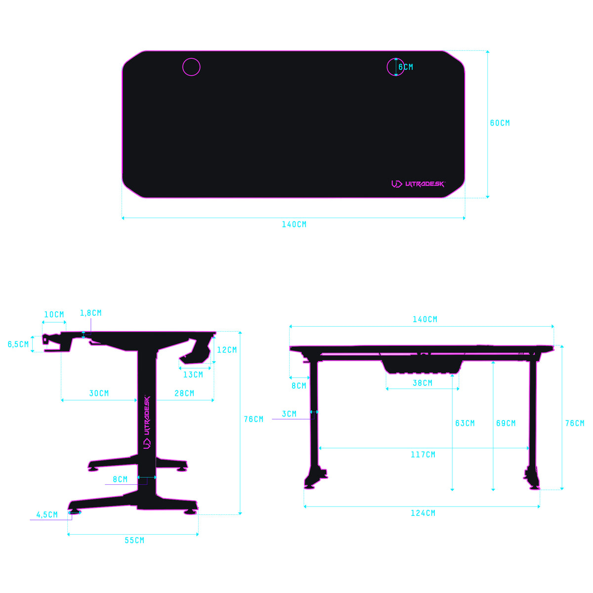 Herný stôl Ultradesk Frag Green, 140x66 cm