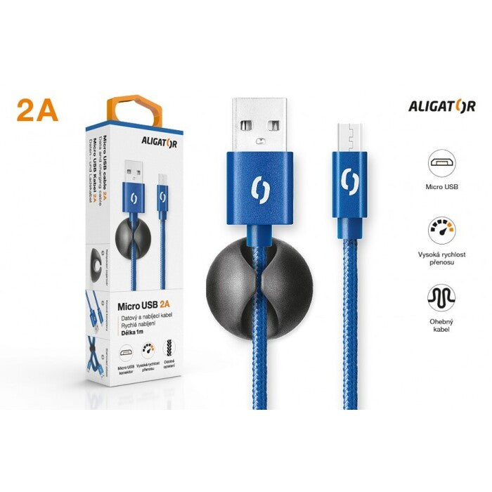 Kábel Aligator Micro USB na USB, 2A, 1m, modrá