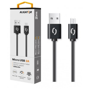 Kábel Aligator Micro USB na USB 2A, 2m, čierna