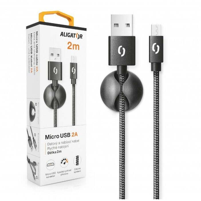 Kábel Aligator Premium 2A, microUSB 2m, čierna