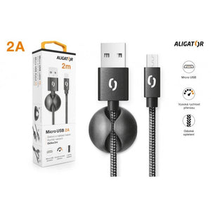 Kábel Aligator Premium 2A, microUSB 2m, čierna