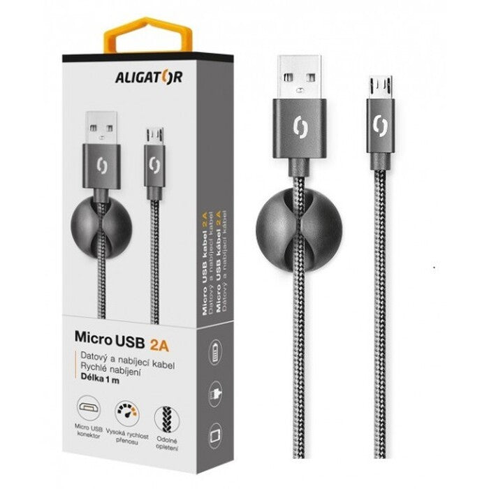 Kábel Aligator Premium Micro USB na USB 2A, čierna
