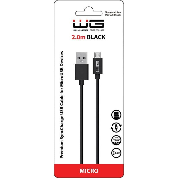 Kábel WG Micro USB na USB, 2m, čierna POŠKODENÝ OBAL