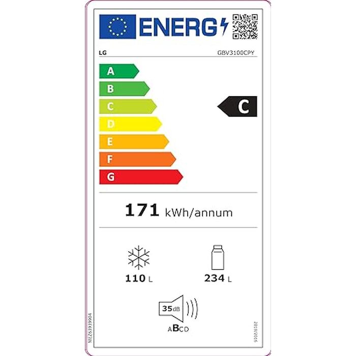 Kombinovaná chladnička s mrazničkou dole LG GBV3100CPY