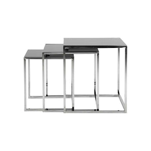 Konferenčný stolík Cross - set 3 kusů (čierne sklo/kov)