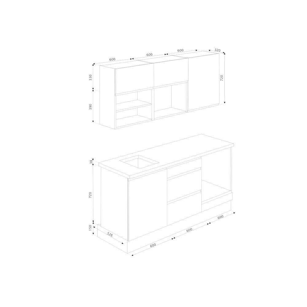 Kuchynská linka Aurelia 180 cm (biela matná, lakovaná)