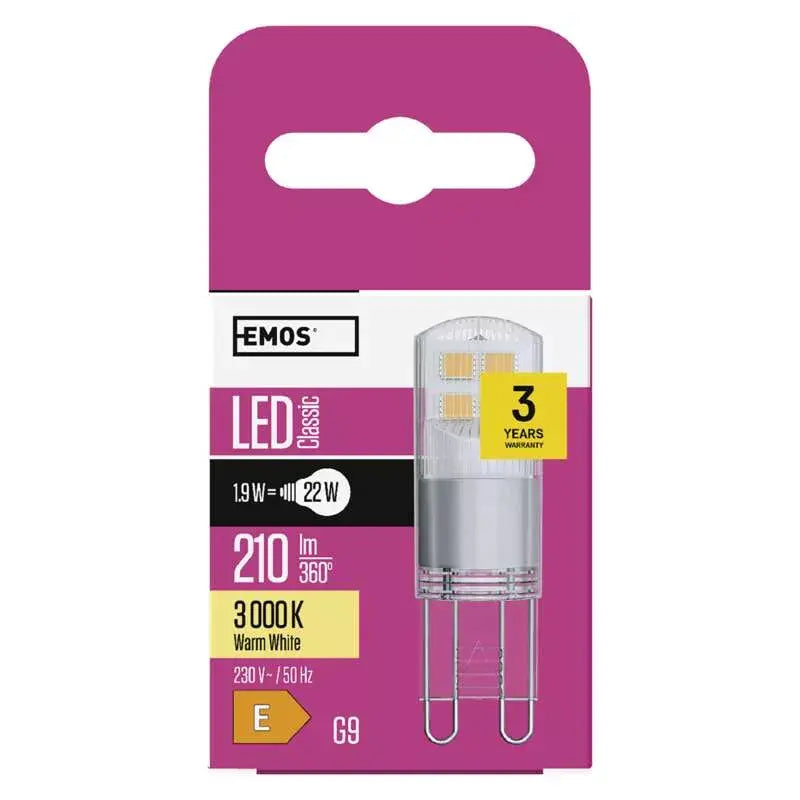 LED žiarovka Emos ZQ9526, G9, 1,9 W, teplá biela